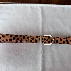 Talbots Brown Leopard Print Calf Hair Leather Belt w/Goldtone Buckle Size 2X